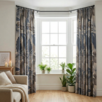 Navy Blue Tropical Palm Leaf Curtains