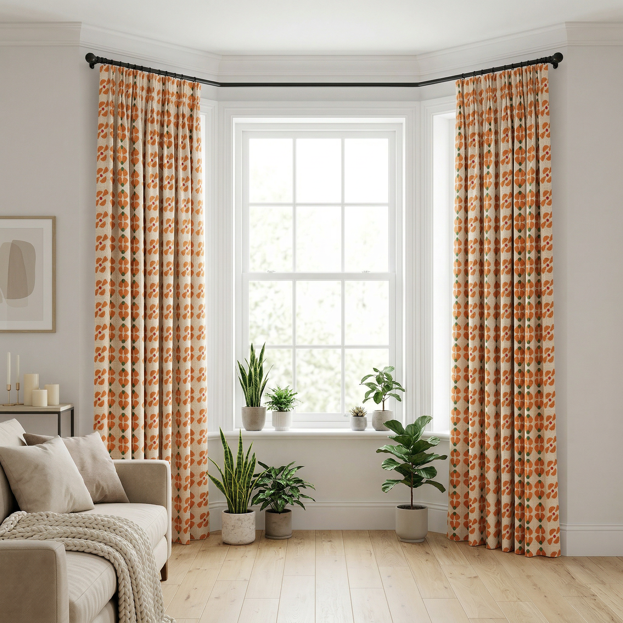 Retro Orange And Black Cotton Blend Curtains