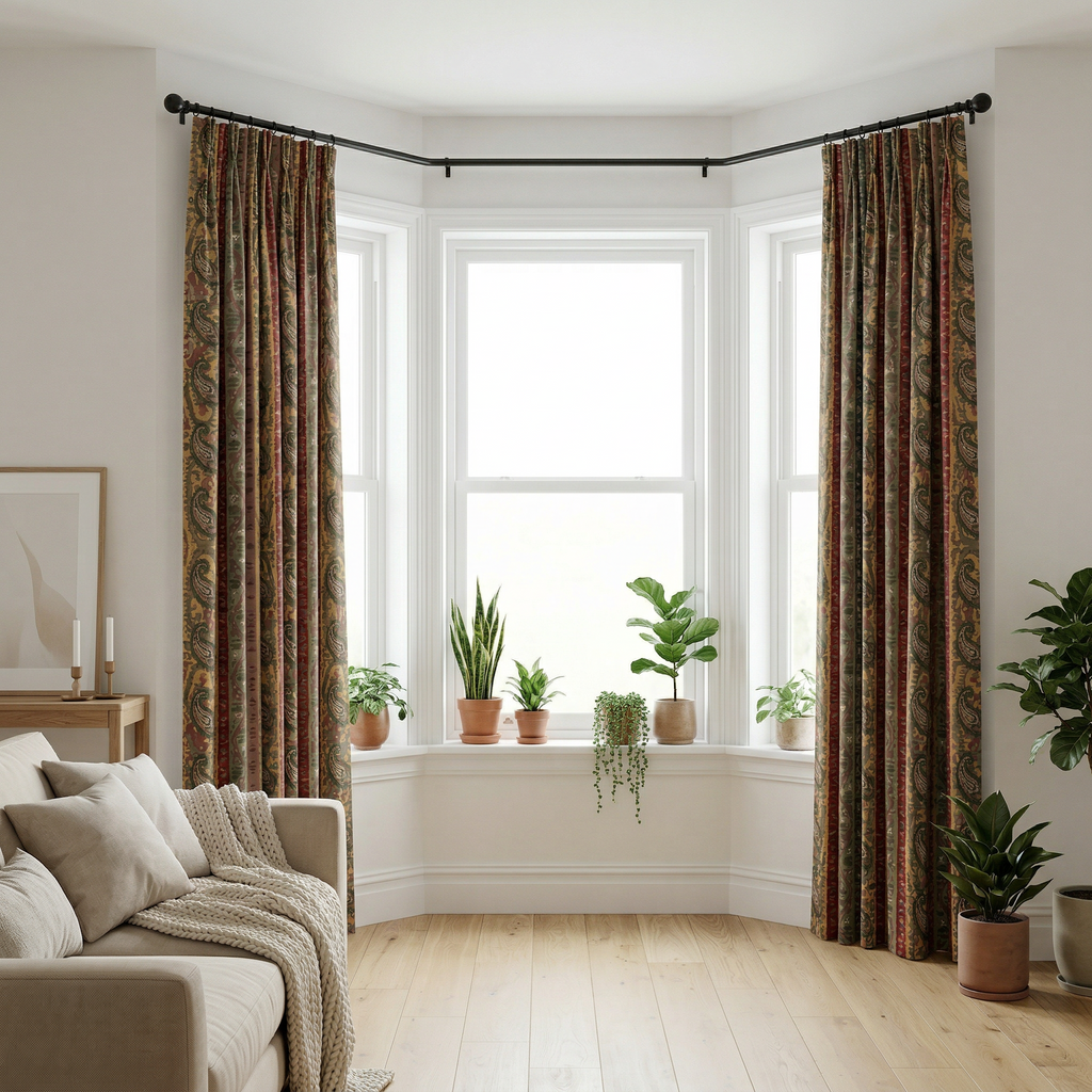 Red And Green Bukhara Curtains
