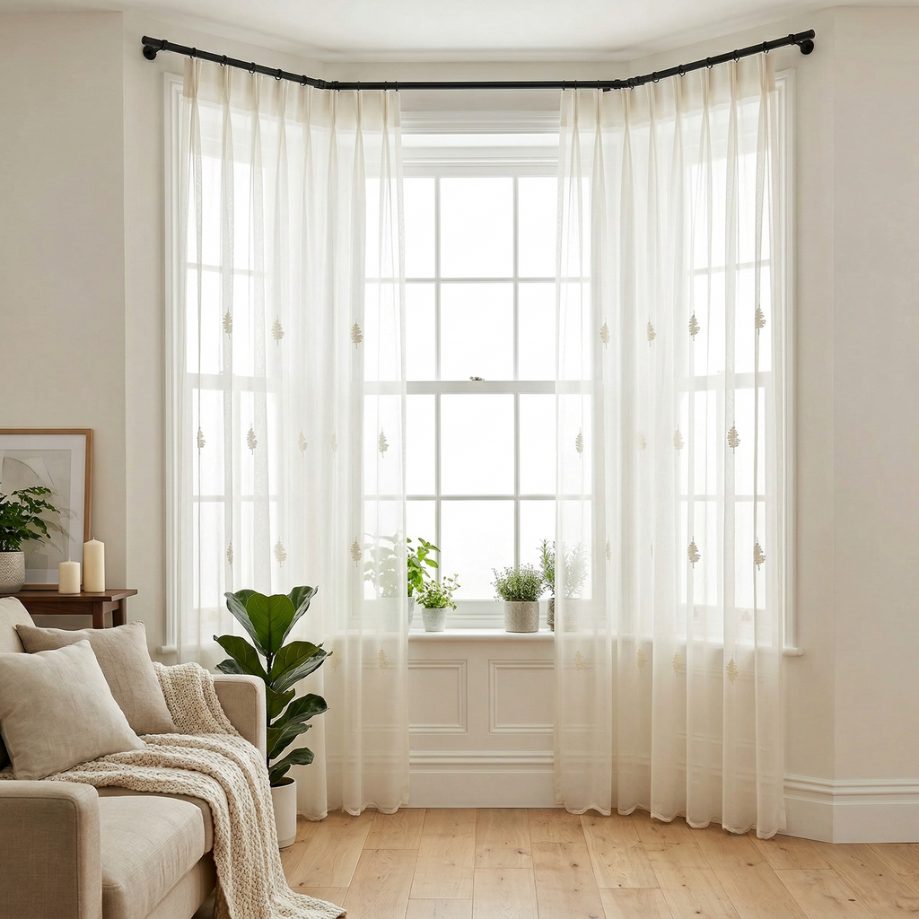 Scalloped Edge Embroidered Tulle Sheer Curtains
