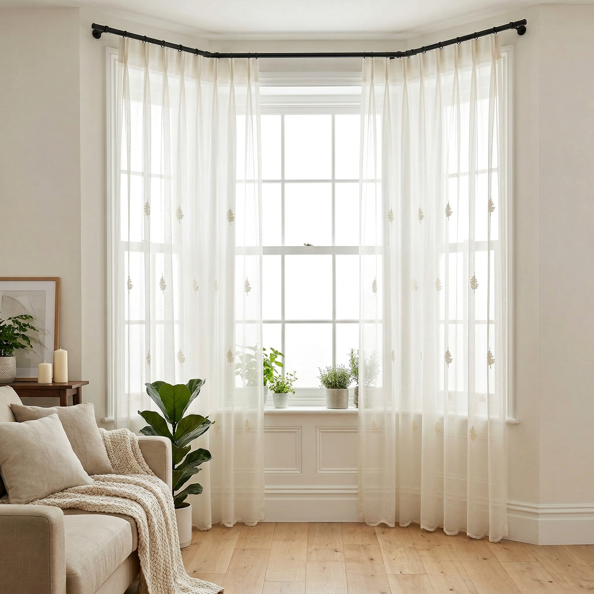 Scalloped Edge Embroidered Tulle Sheer Curtains