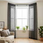 Modern Geometric Net Linen Blend Curtains