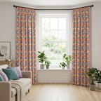 Orange Teal Feather Pattern Curtains