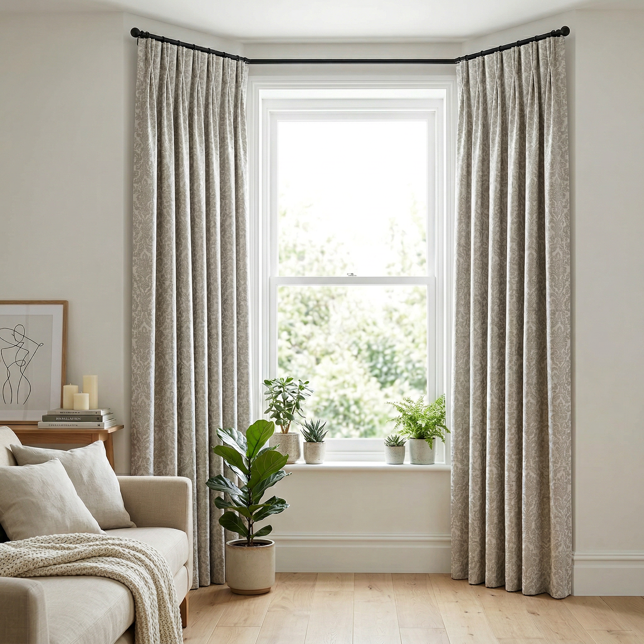 Traditional Cream And Beige Damask Jacquard Curtians