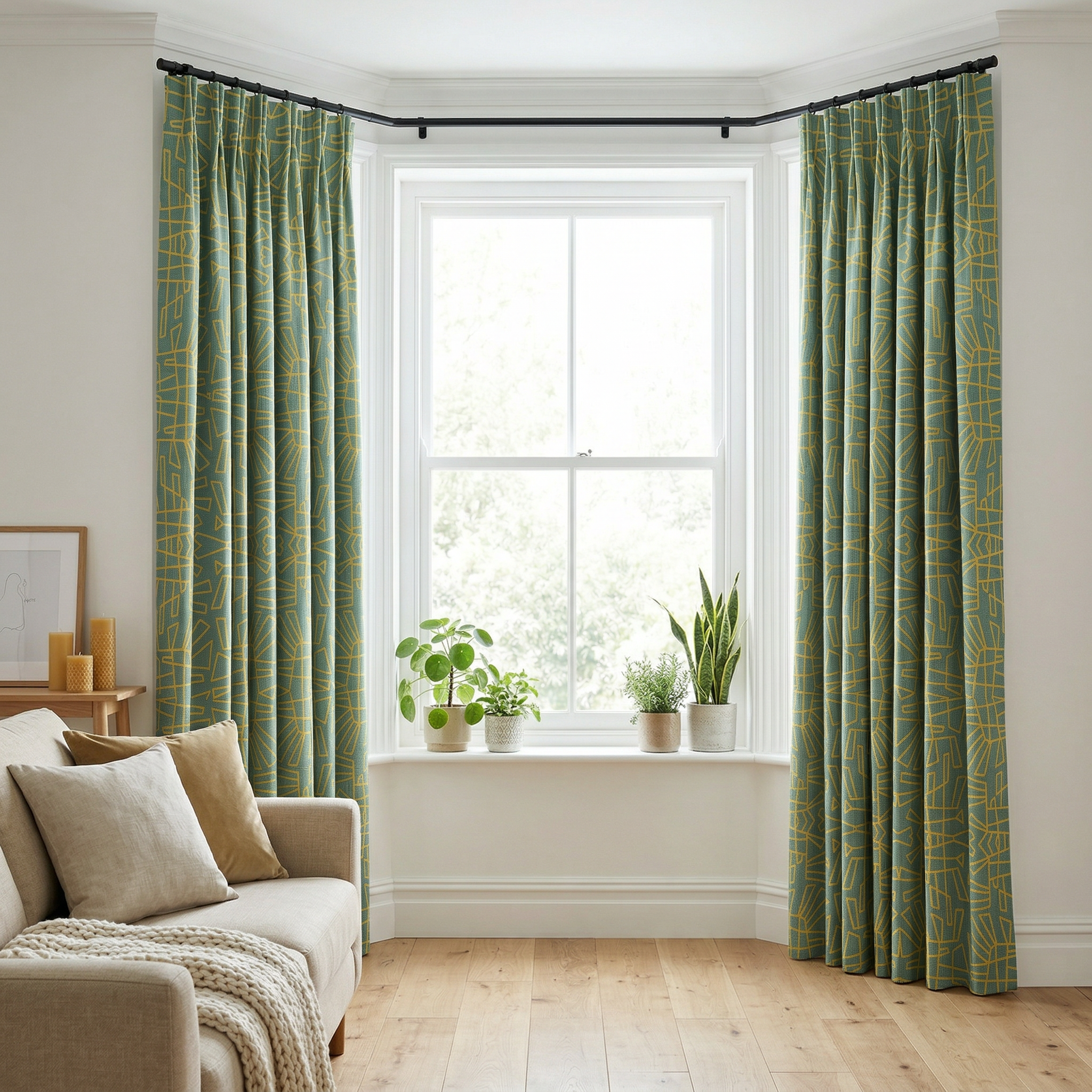 Teal and Mustard Geometric Curtains