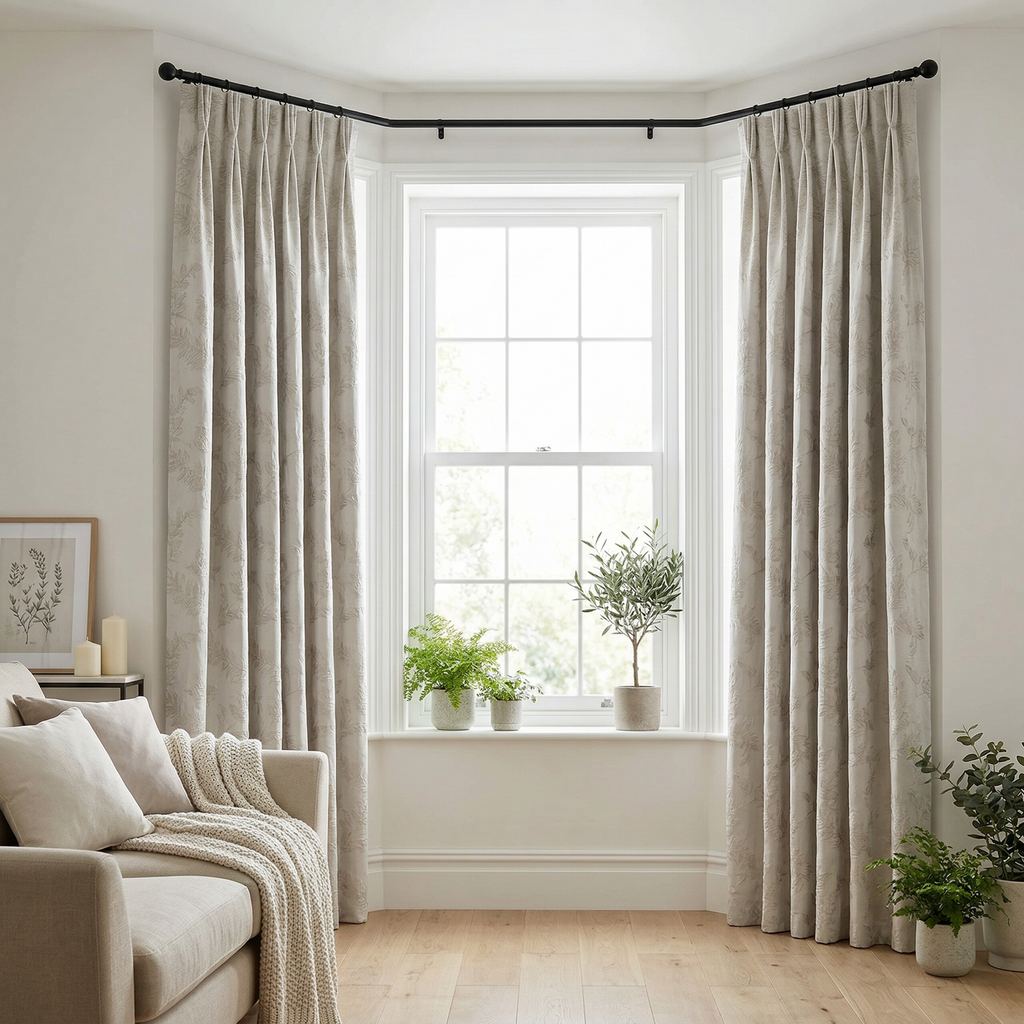 Elegant Off-White Botanical Leaf Embroidery Curtains