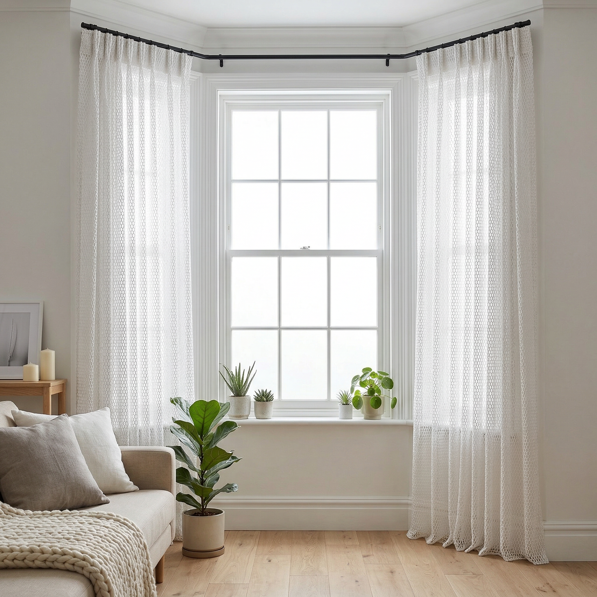 Geometric Open Weave Lattice Net Curtain