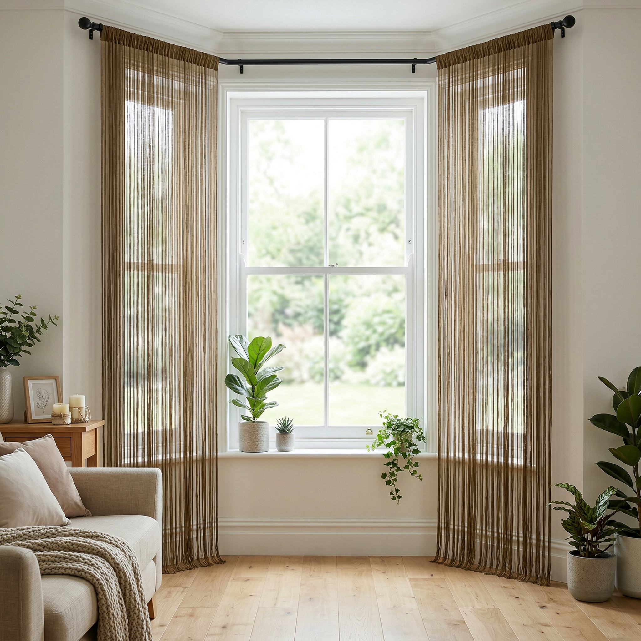 Modern Neutral Tassel String Net Curtain