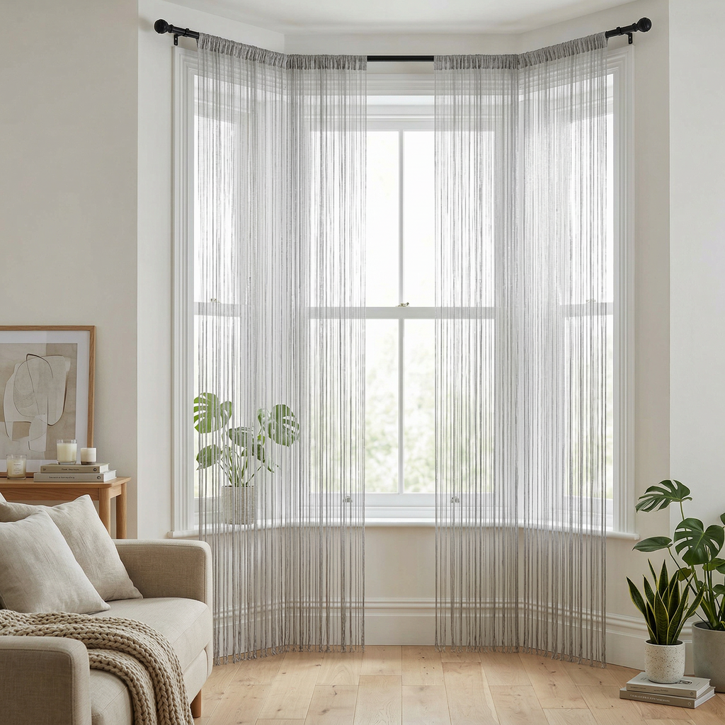 Modern Neutral Tassel String Net Curtain