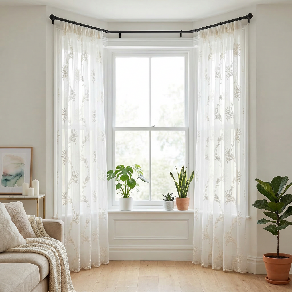Botanical Leaf Embroidered Voile Curtains