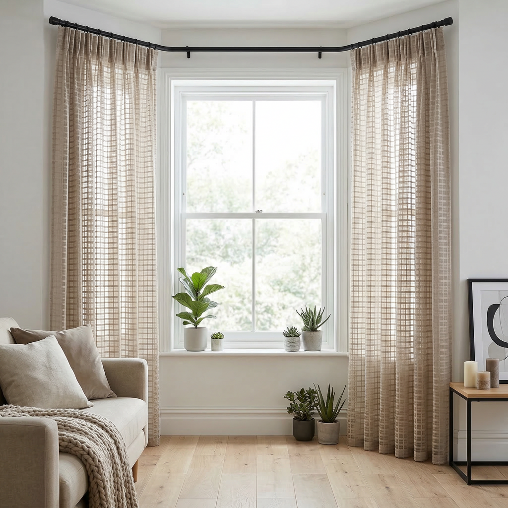 Modern Geometric Net Linen Blend Curtains