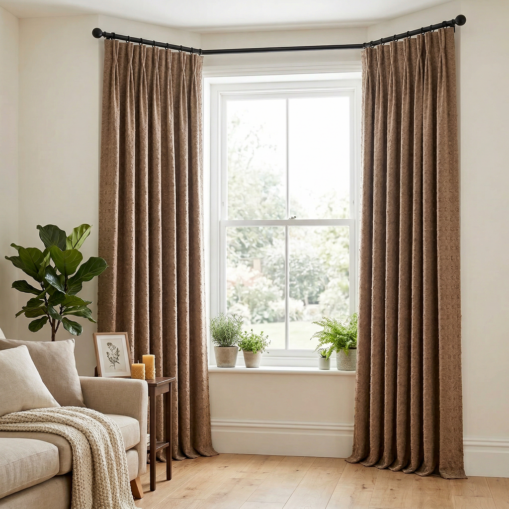 Chestnut Brown Textured Linen Blend Cotton Curtains