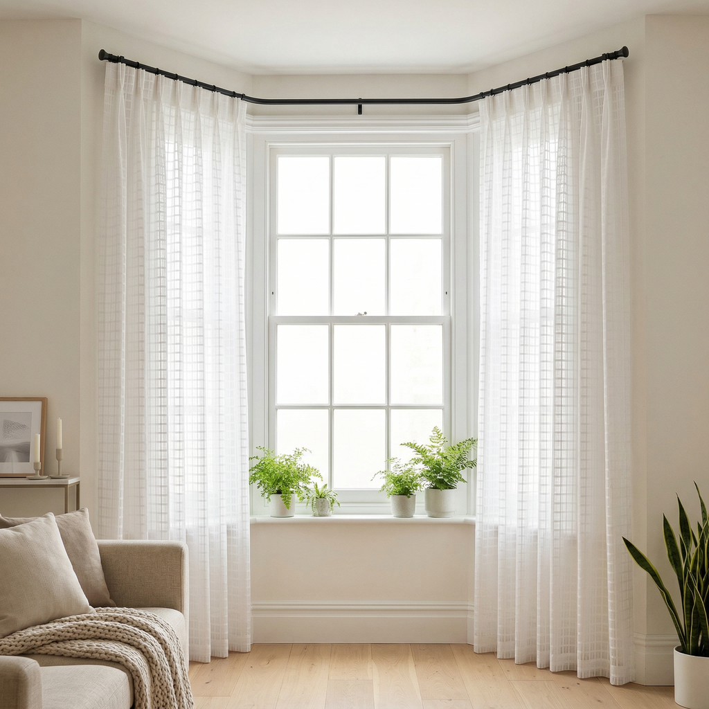 Modern Geometric Net Linen Blend Curtains