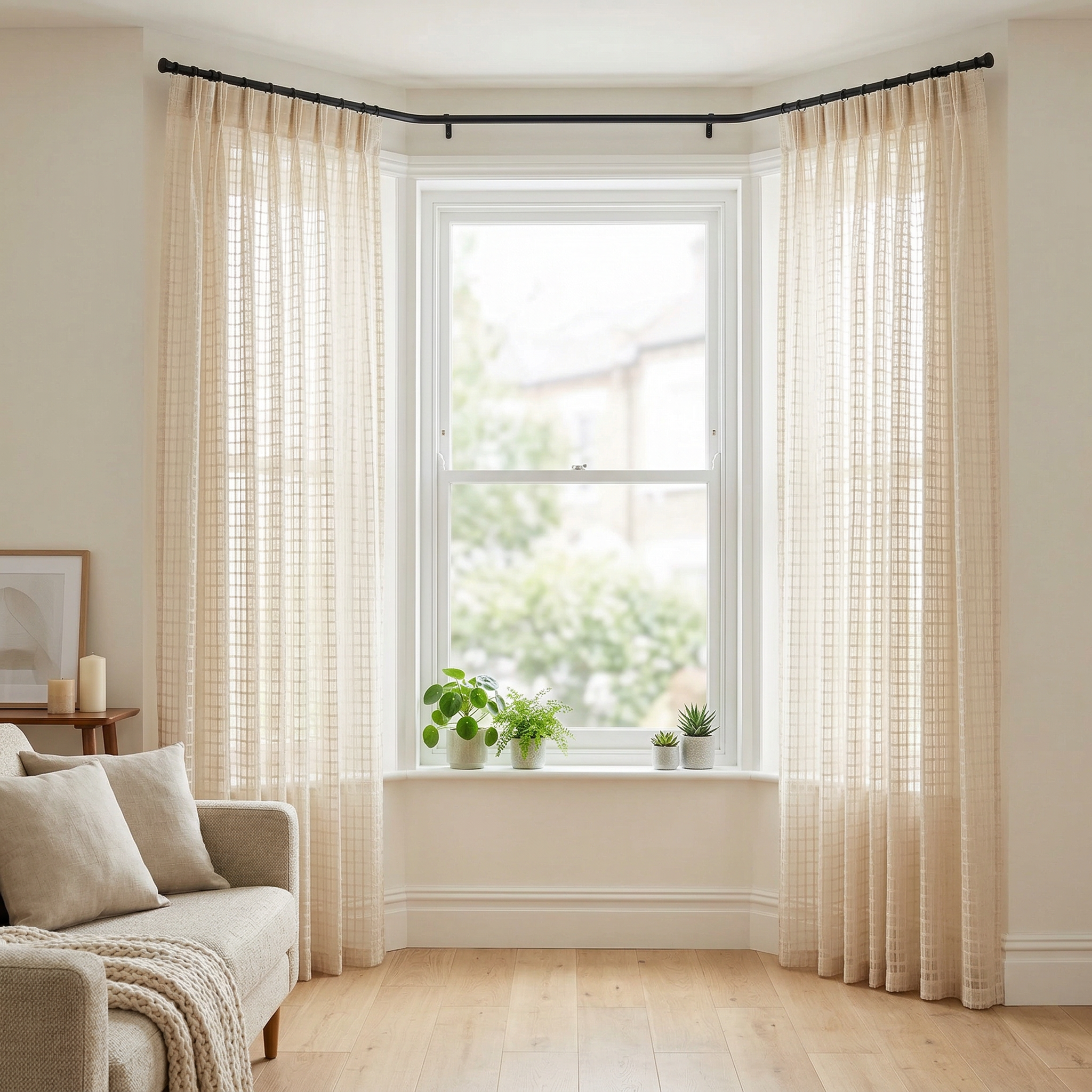 Natural Tailored Pleat Open Mesh Linen Curtains
