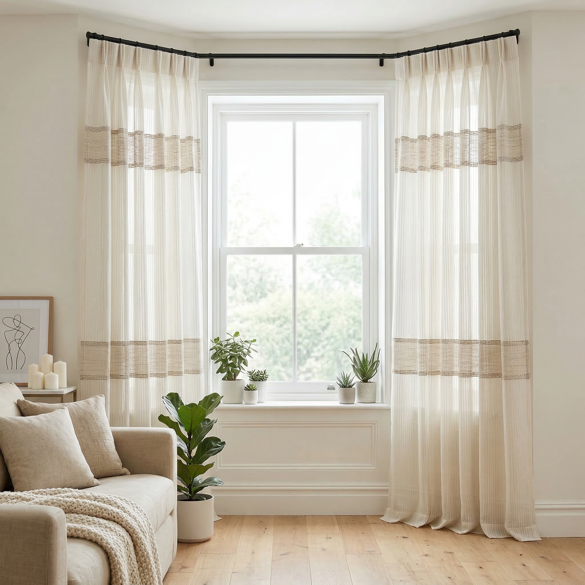 Evelyn Cream Textured Stripe Voile Curtains