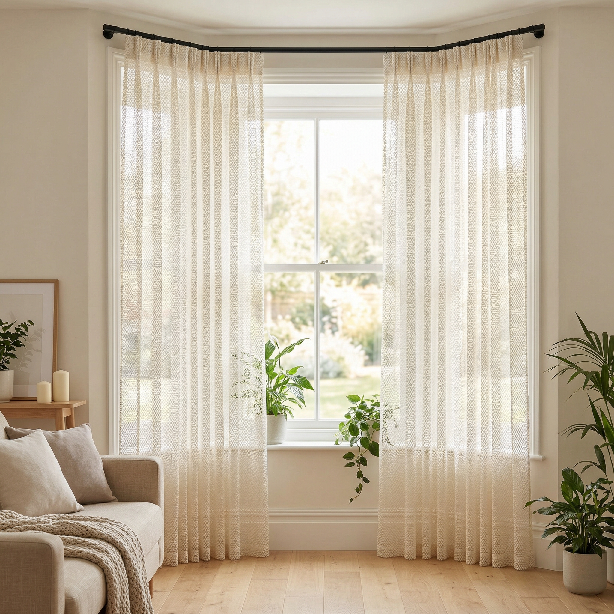 Geometric Open Weave Lattice Net Curtain