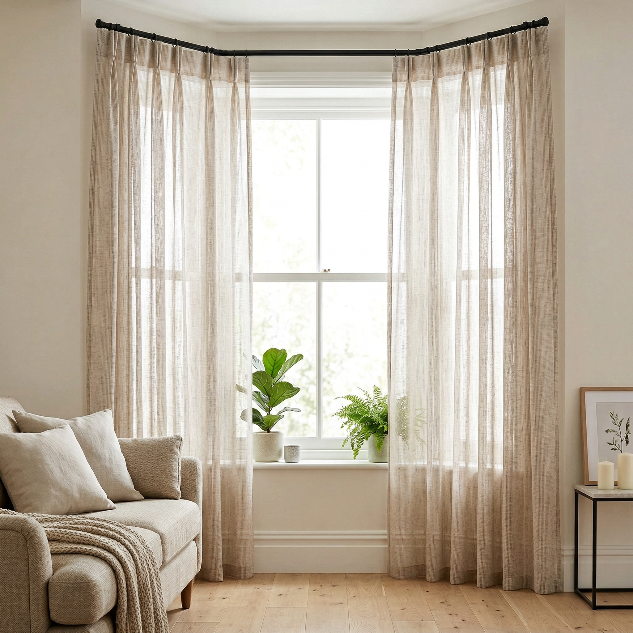 Square Grid Linen Effect Net Curtains