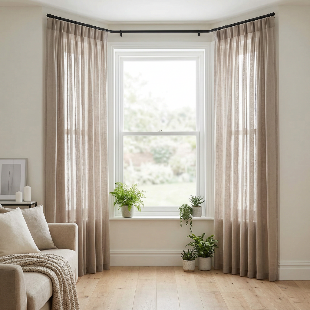 Elegant Stone Grey Textured Slub Tulle Curtain