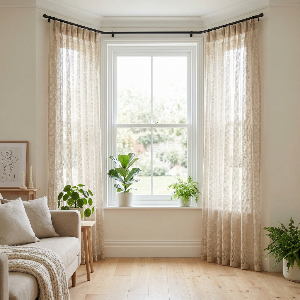 Geometric Open Weave Lattice Net Curtain