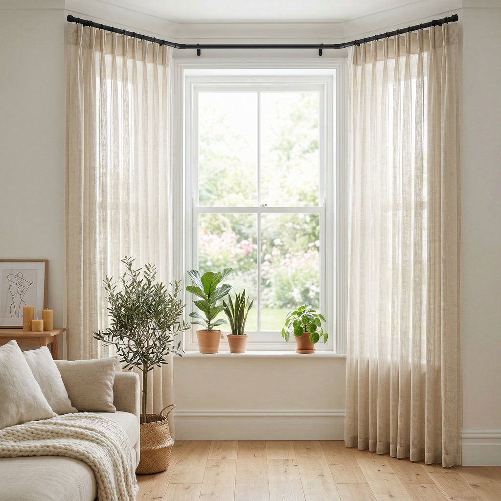 Square Grid Linen Effect Net Curtains