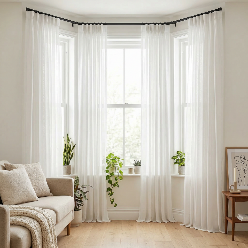 White Textured Slub Sheer Voile Curtains