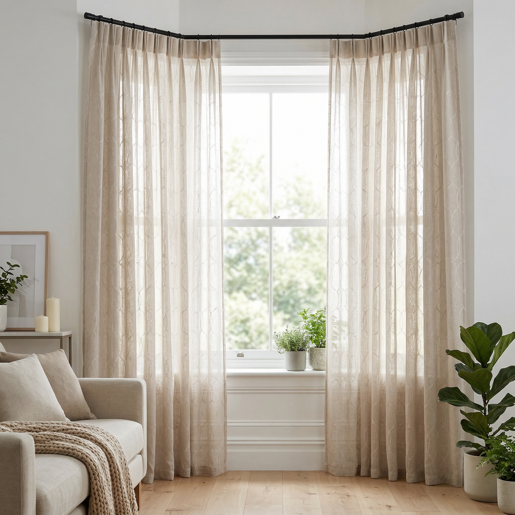 Contemporary Greige Textured Linen Patterned Curtain