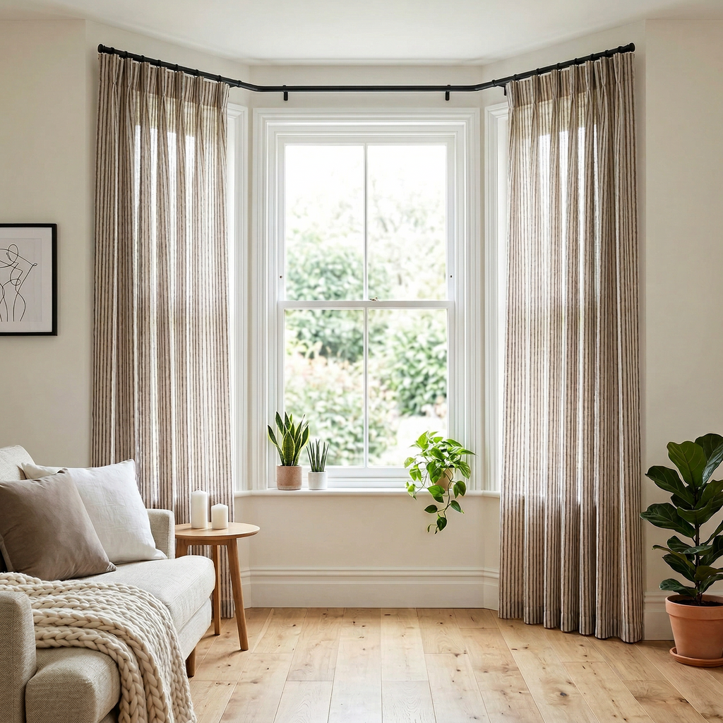 Vertical Stripe Linen Blend Cotton Curtains