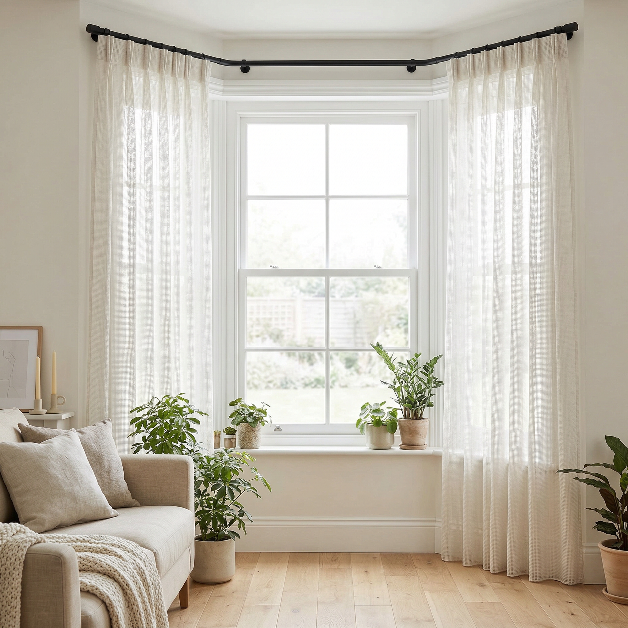 Square Grid Linen Effect Net Curtains