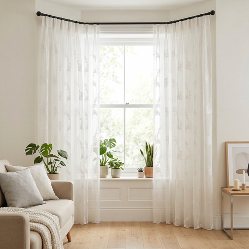 Botanical Leaf Embroidered Voile Curtains