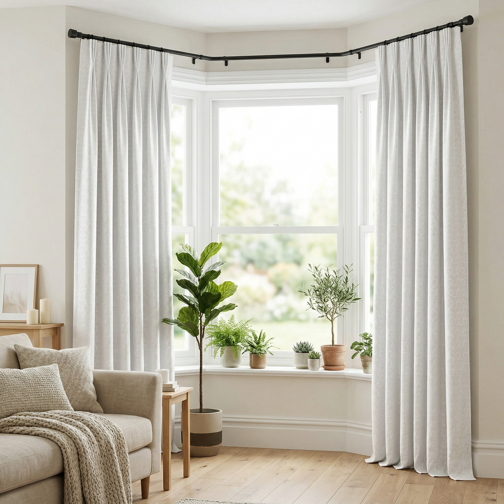 Luxury Ivory Linen Mix Pleated Semi-Sheer Curtain
