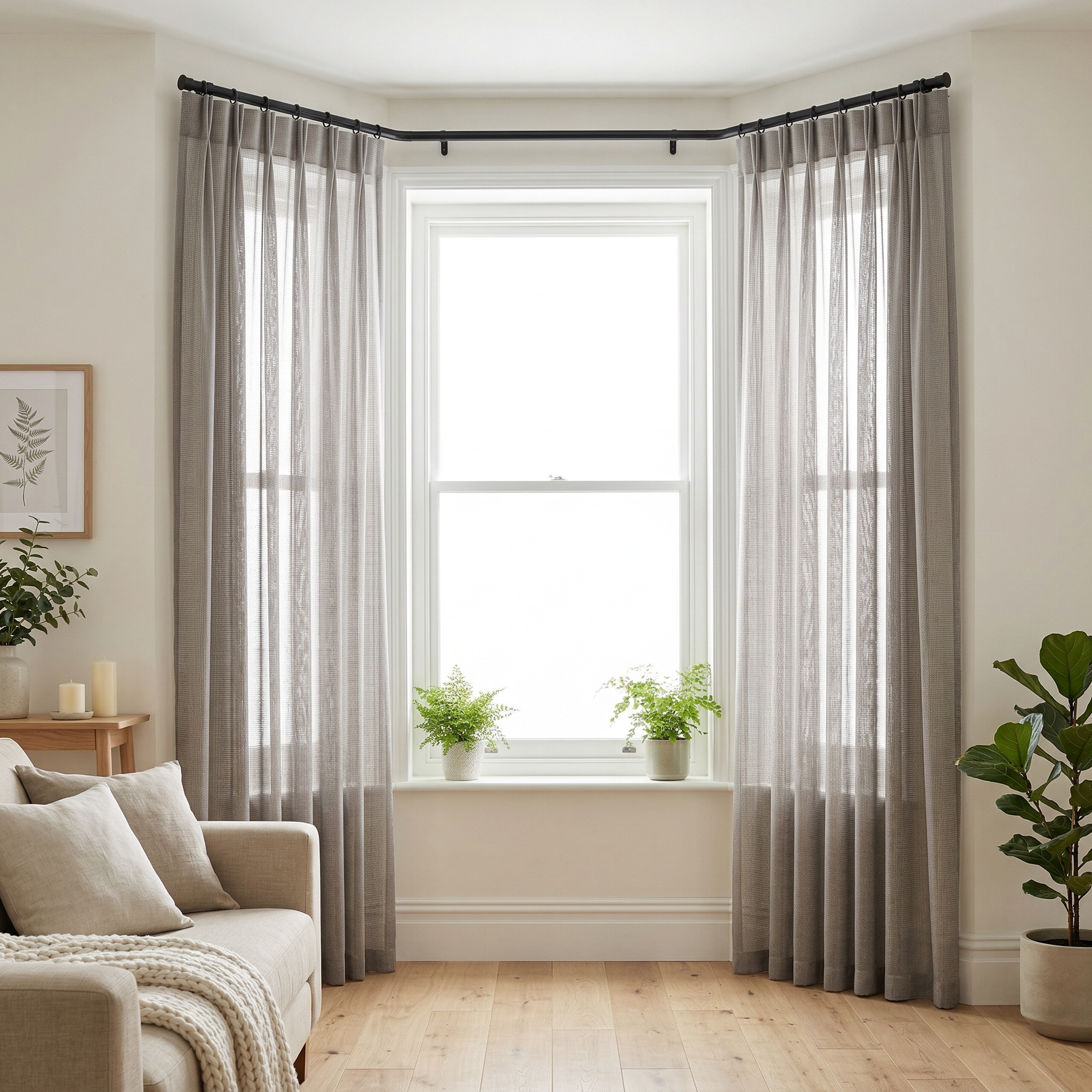 Square Grid Linen Effect Net Curtains