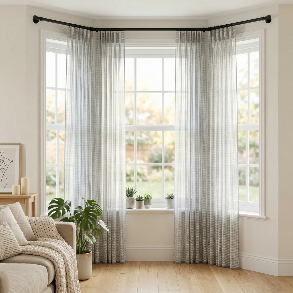 Square Grid Linen Effect Net Curtains