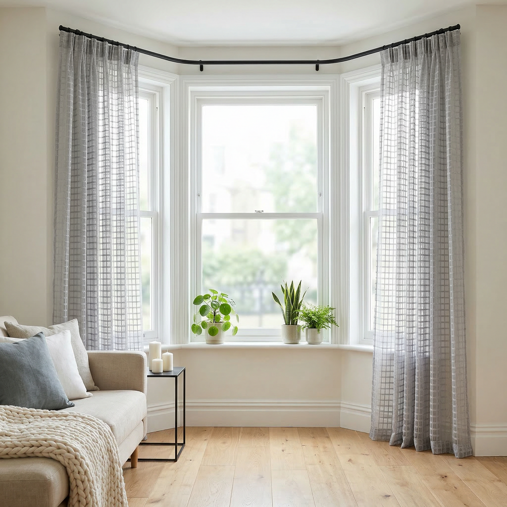 Modern Geometric Net Linen Blend Curtains
