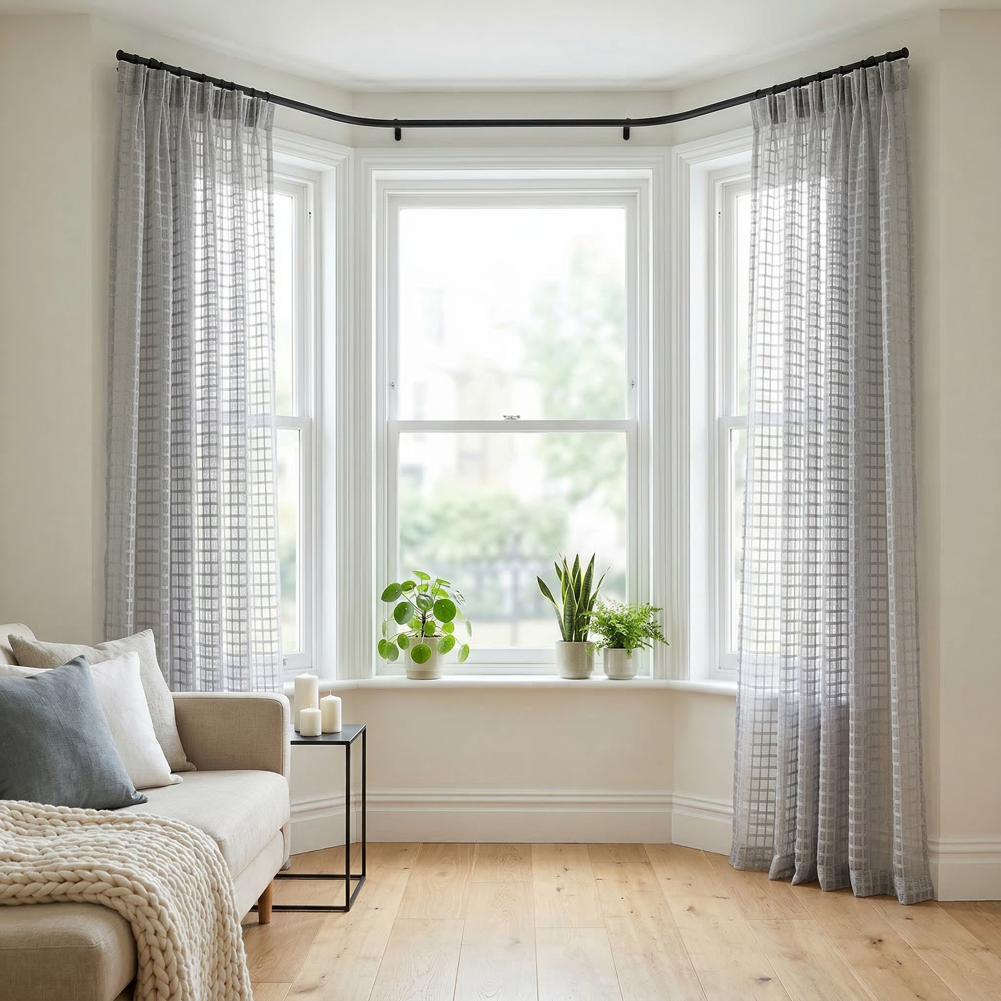 Modern Geometric Net Linen Blend Curtains