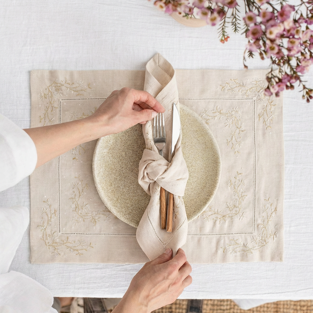 Kmt Luxury Embroidered Table Linen Collection – 100% Egyptian Cotton & Linen
