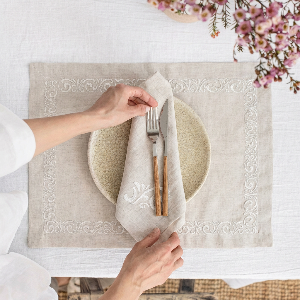 Knar Luxury Embroidered Table Linen Collection – 100% Egyptian Cotton & Linen