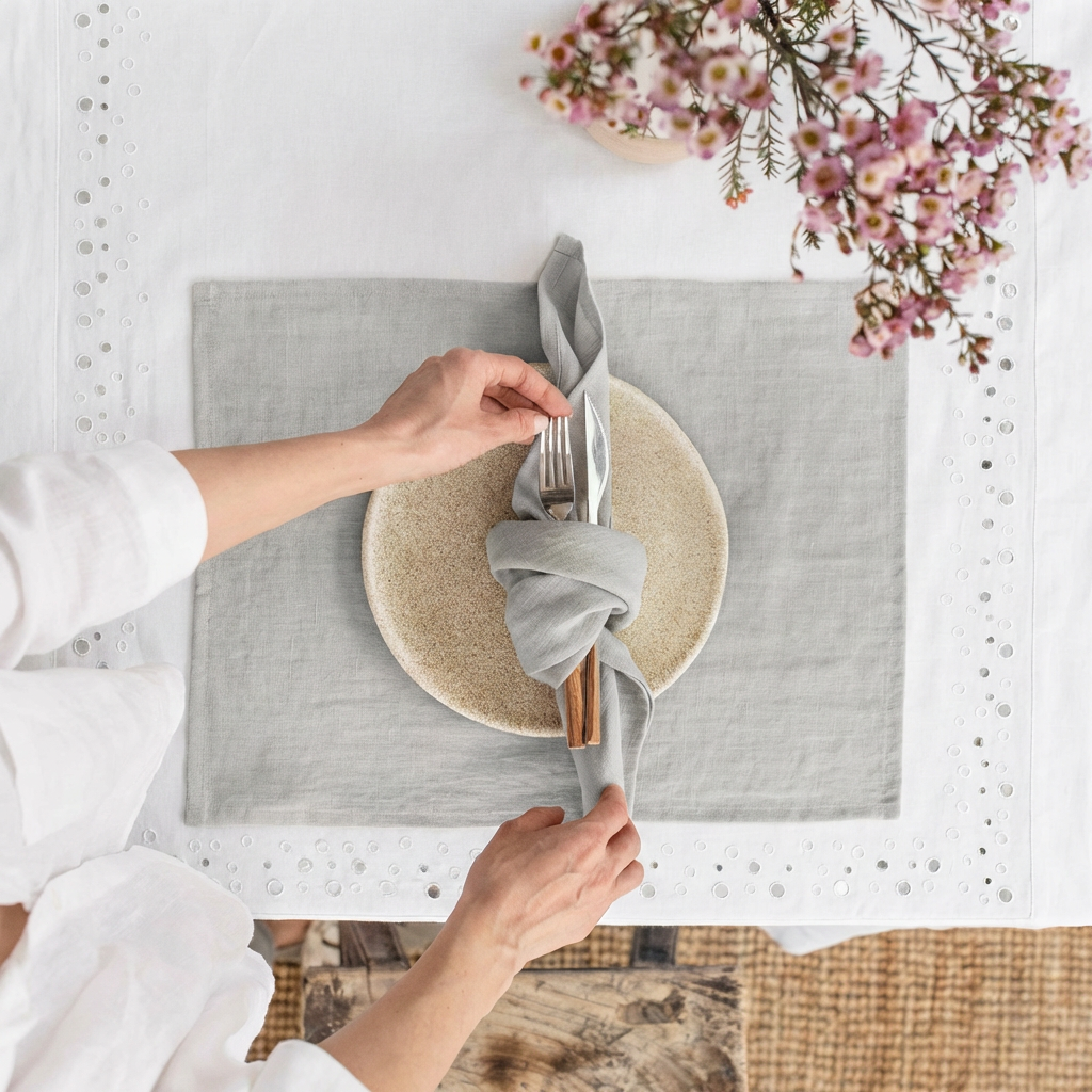 Modern Circles Luxury Embroidered Table Linen Collection – 100% Egyptian Cotton & Linen