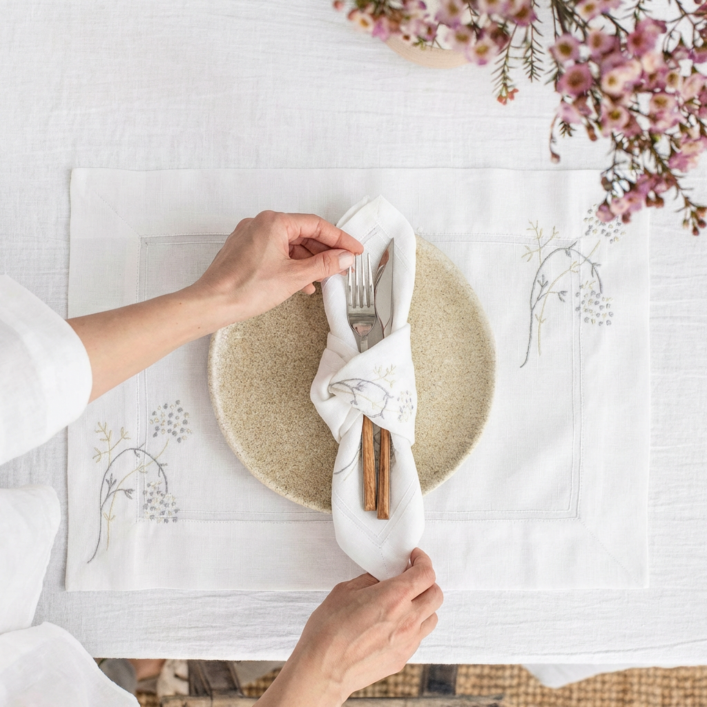 Sample Flower Luxury Embroidered Table Linen Collection – 100% Egyptian Cotton & Linen