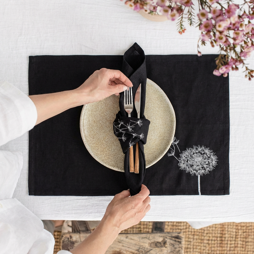 Handbaa Luxury Embroidered Table Linen Collection – 100% Egyptian Cotton & Linen