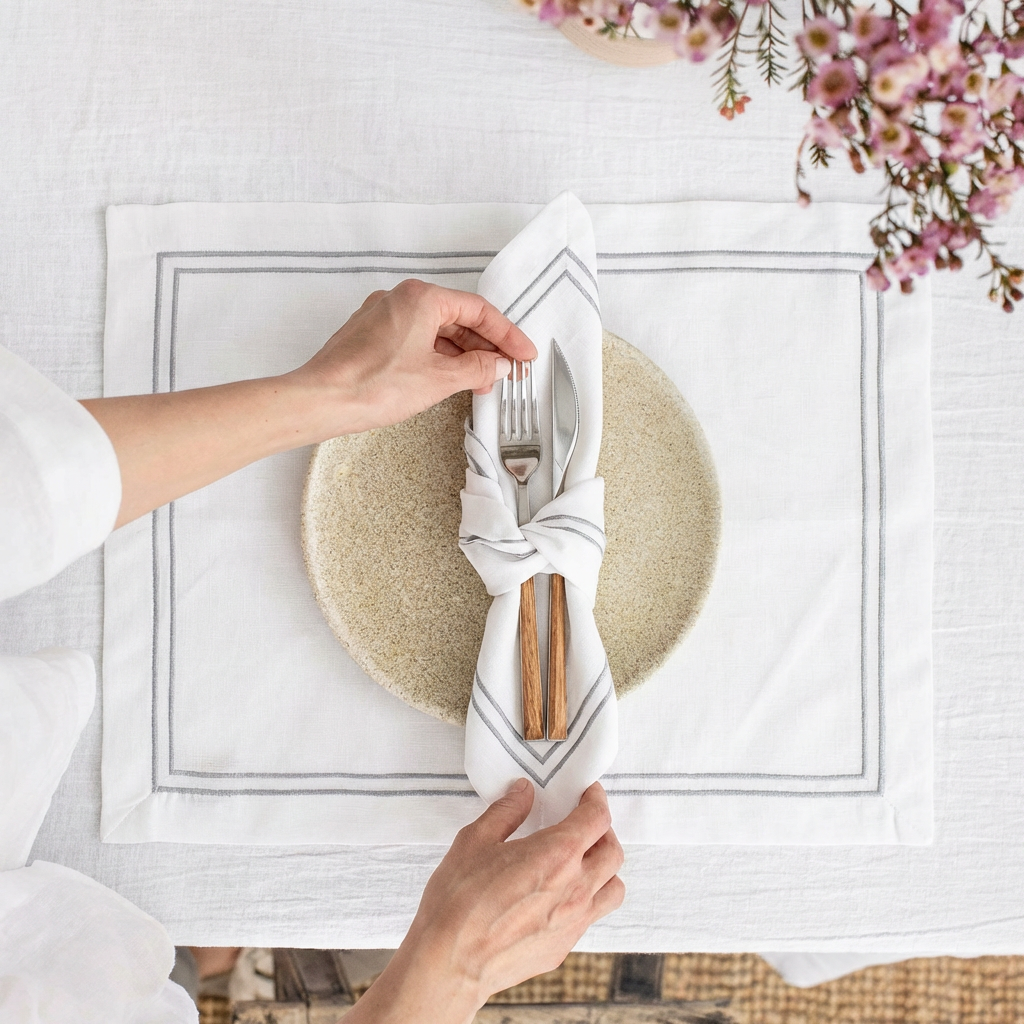 Line Luxury Embroidered Table Linen Collection – 100% Egyptian Cotton & Linen