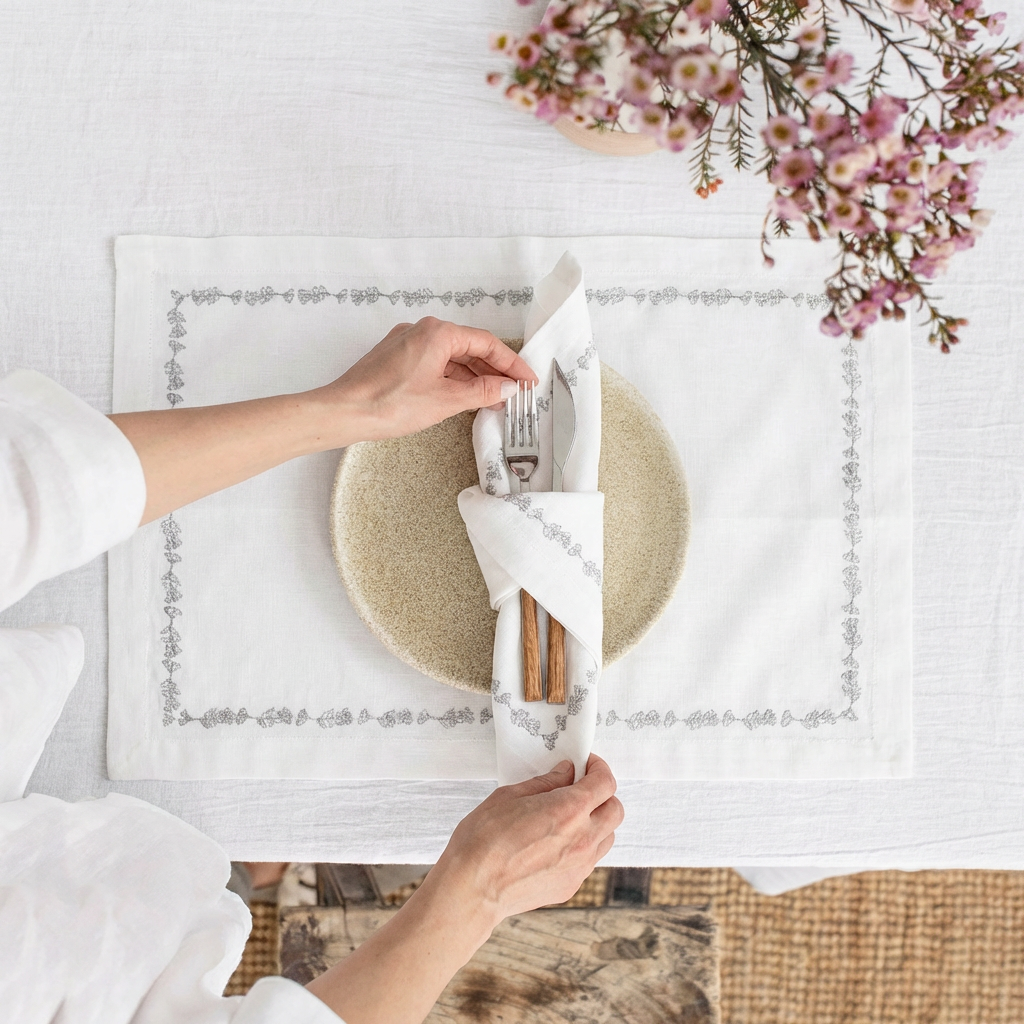 Crorner Luxury Embroidered Table Linen Collection – 100% Egyptian Cotton & Linen