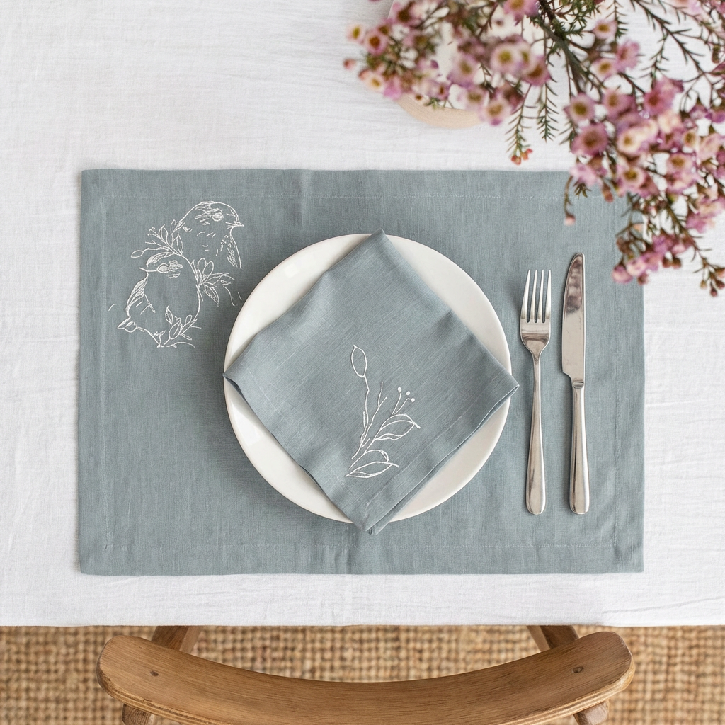 Cuble Of Bird Luxury Embroidered Table Linen Collection – 100% Egyptian Cotton & Linen