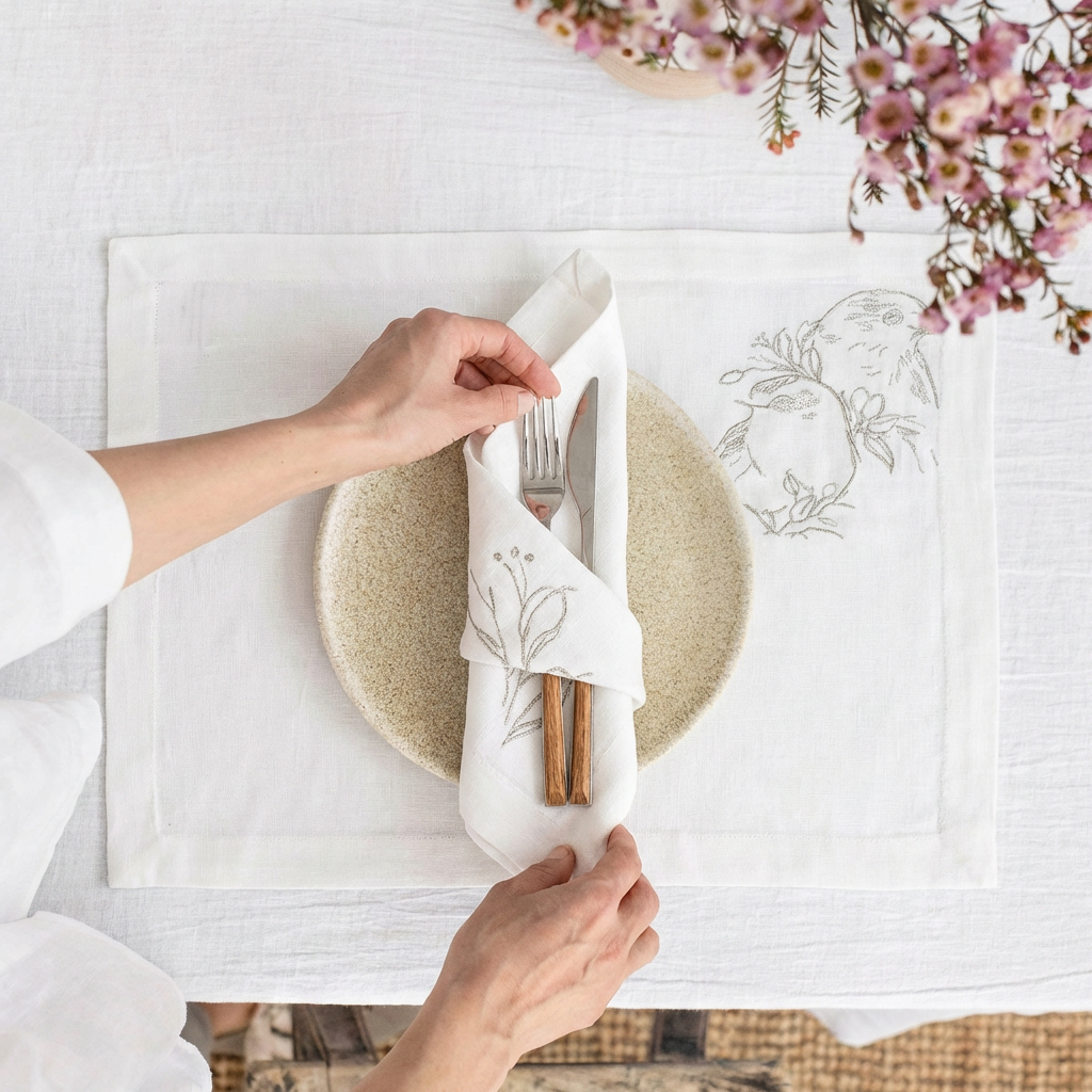 Cuble Of Bird Luxury Embroidered Table Linen Collection – 100% Egyptian Cotton & Linen
