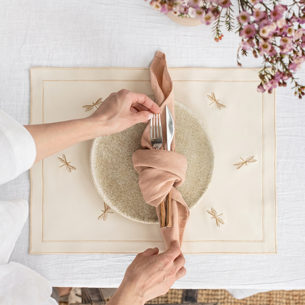 Dragon Fly Luxury Embroidered Table Linen Collection – 100% Egyptian Cotton & Linen
