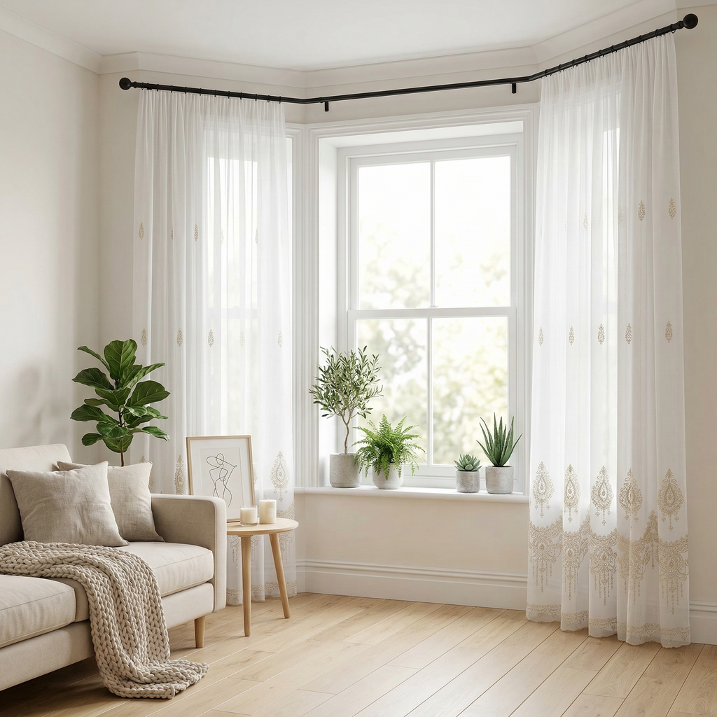 Luxury Cream Gold Vintage Embroidery Sheer Curtains
