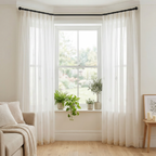 White Embroidered Voile with Lace Trim Curtains