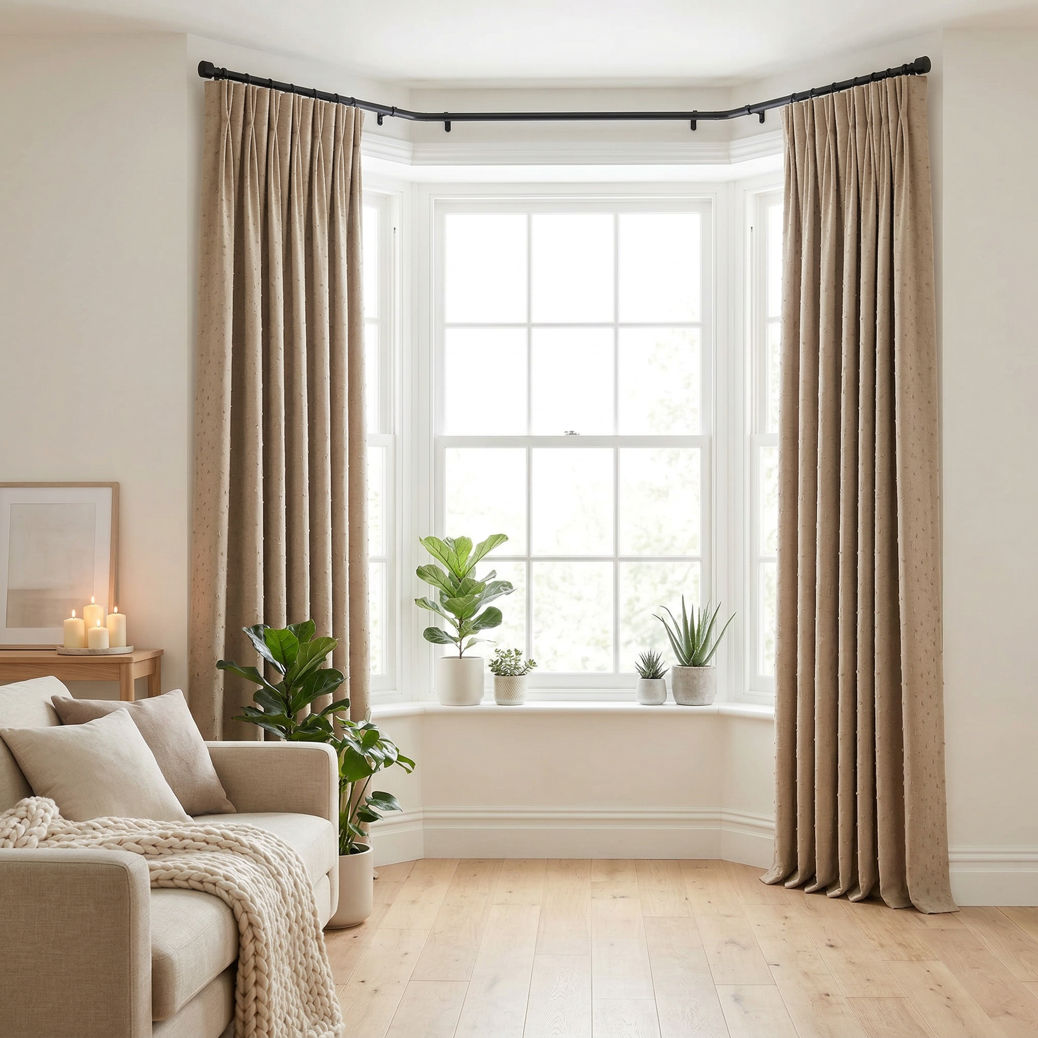 Stone Cream Cotton Linen Tweed Effect Curtain