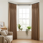 Luxury Natural Brown Tufted Linen Mix Pleated Curtains