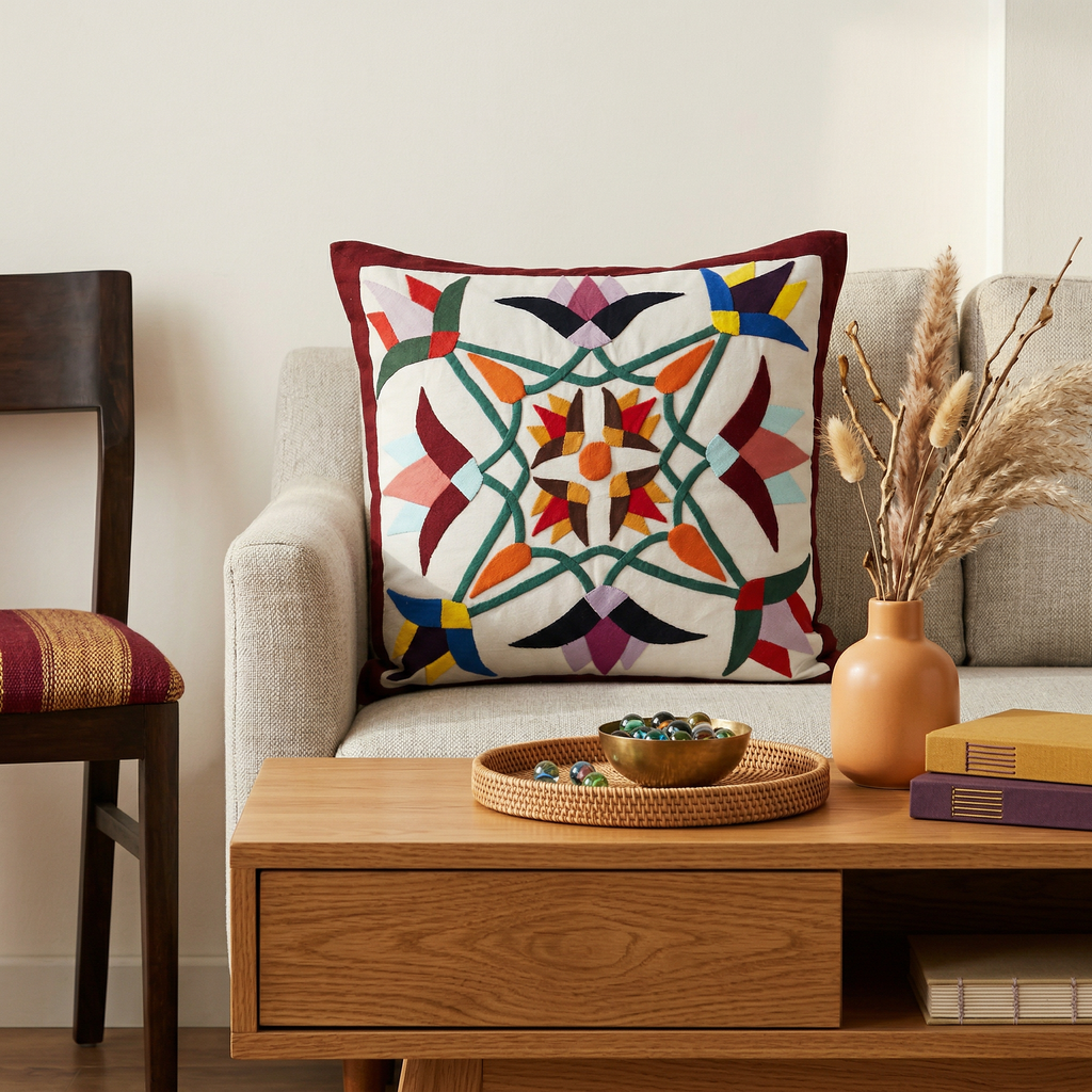 Colorful Lotus Khayyamian Patchwork Cushion Cover