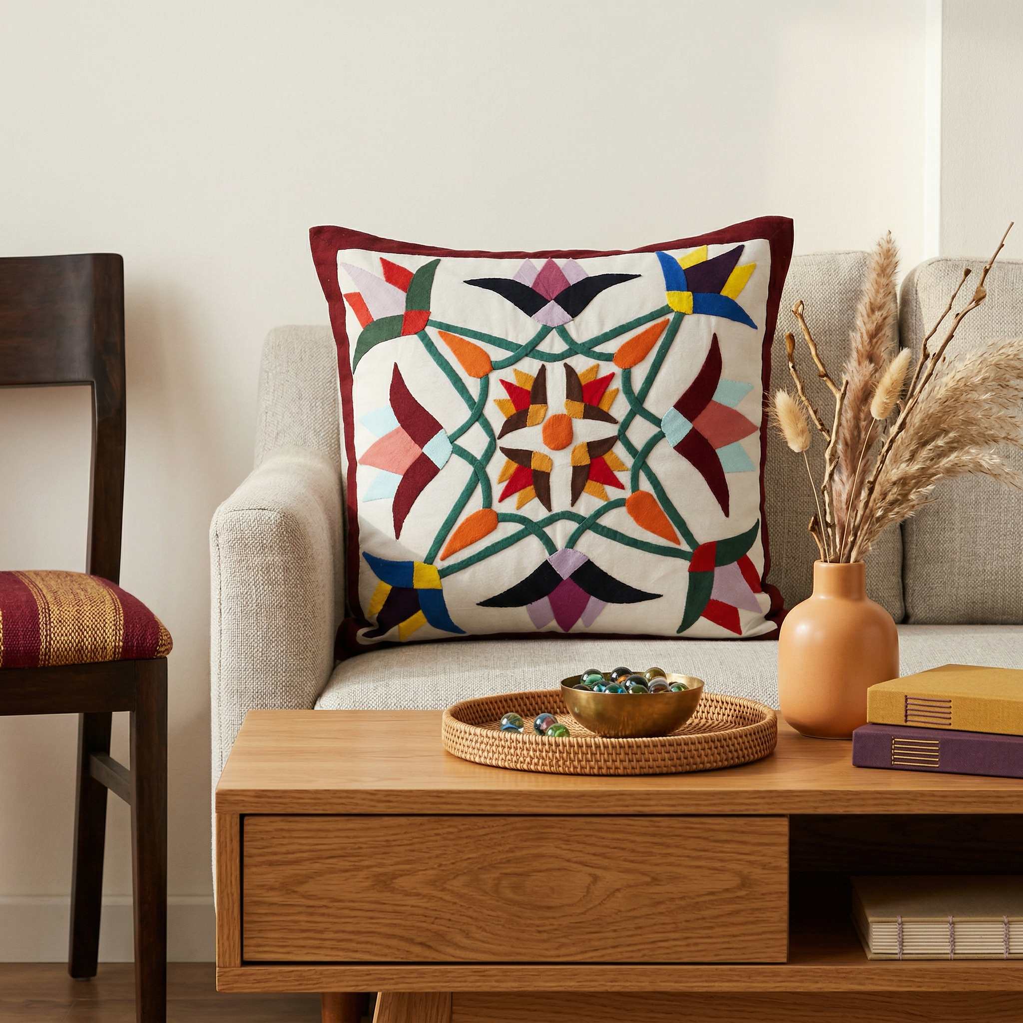 Colorful Lotus Khayyamian Patchwork Cushion Cover
